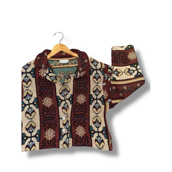 Paco Soler Crop Jacket Womens S/M Tapestry Knit Southwestern Boho 90s Vintage - Picture 11 of 16